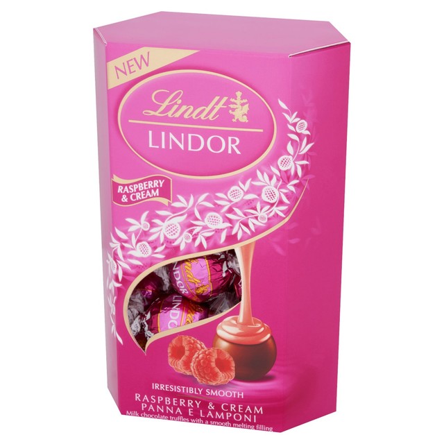 Lindt chocolate truffles Raspberry & Cream box, UK version