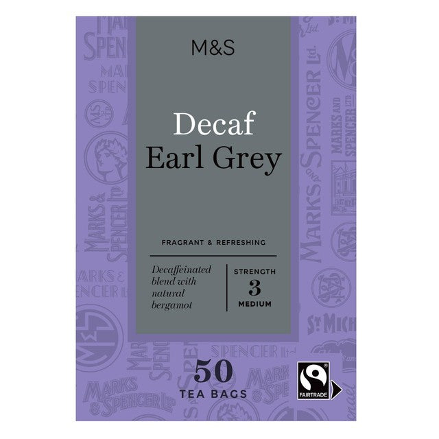M&S Decaf Earl Grey tea bags 50 pack, imported from the UK