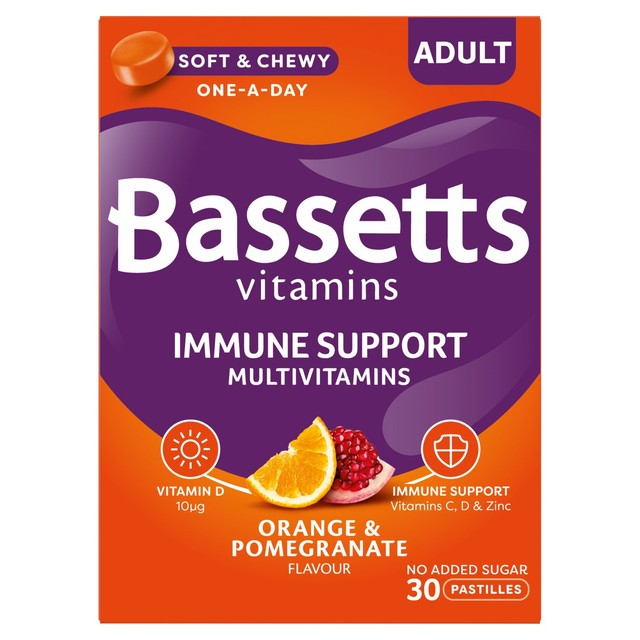 Bassetts Adult Immune Support Orange & Pomegranate pastilles 30 per pack - British product