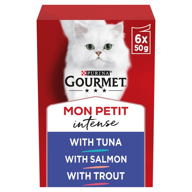 Gourmet Mon Petit fish flavour cat food 6x50g pouches, UK version