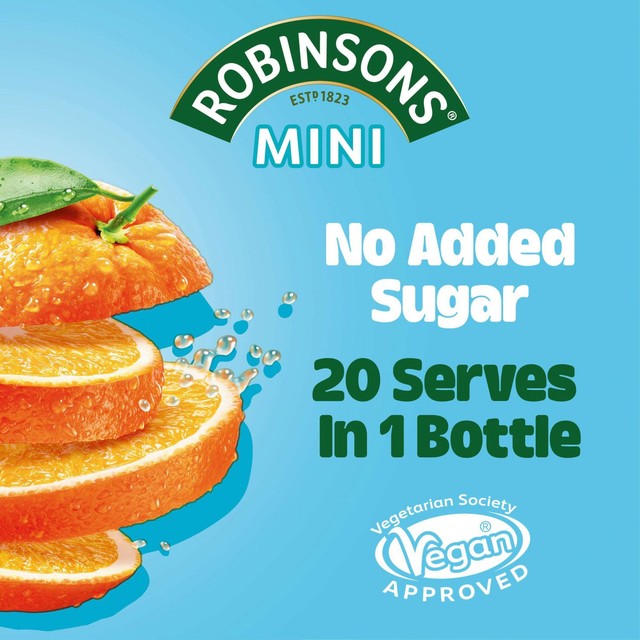 Robinsons Mini Orange No Added Sugar Squash 66ml, imported from the UK