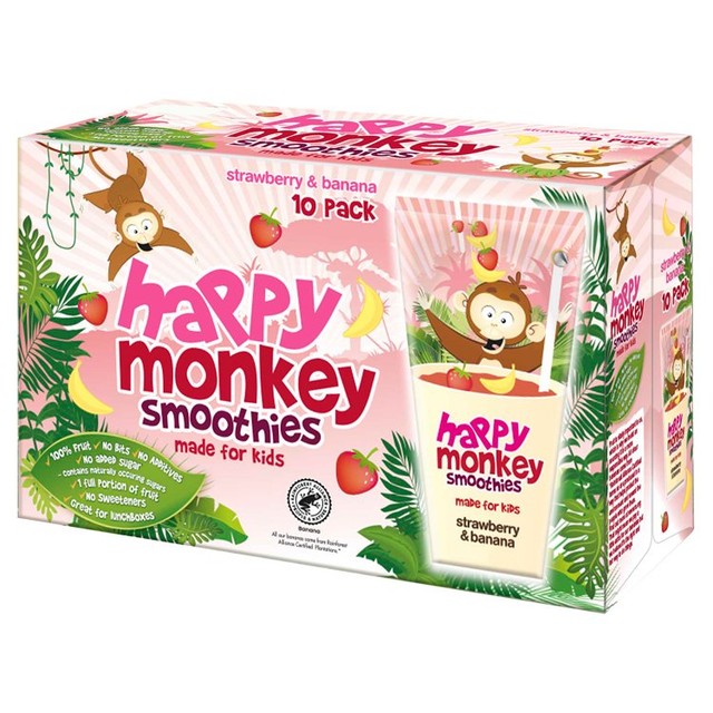 Happy Monkey Strawberry and Banana kids smoothie 10 pack, UK version