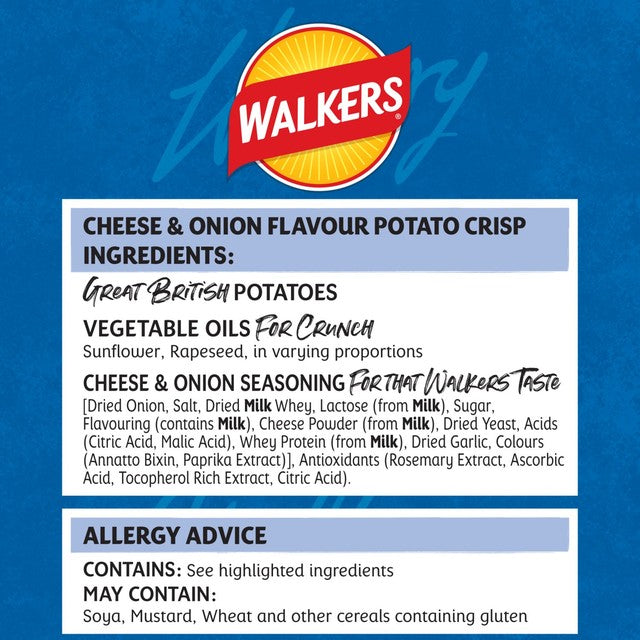 Walkers Cheese & Onion crisps 150g (British brand)