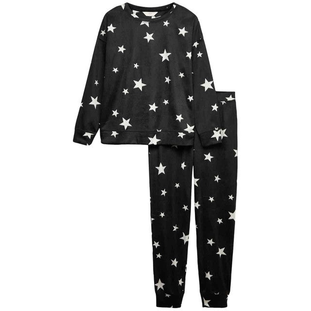 M&S crew polished fleece pyjamas black mix medium, imported from the UK