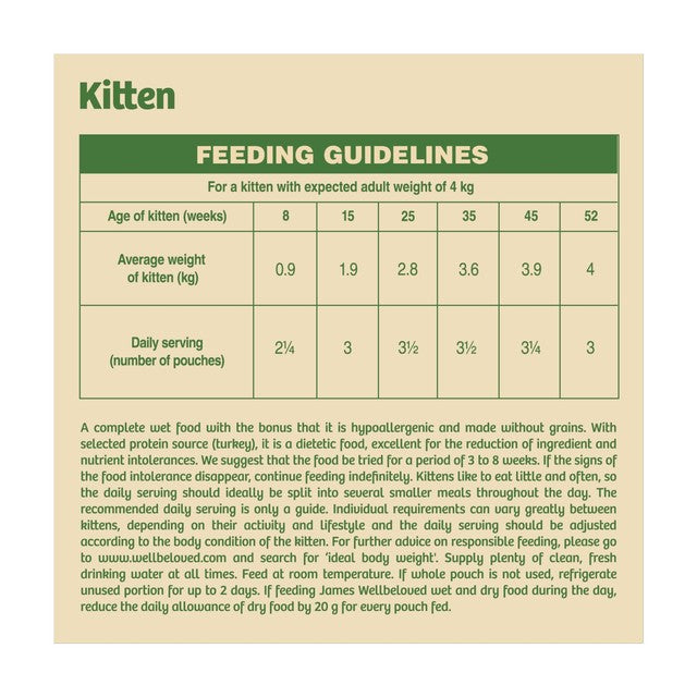 James Wellbeloved kitten turkey wet food pouches imported from the UK