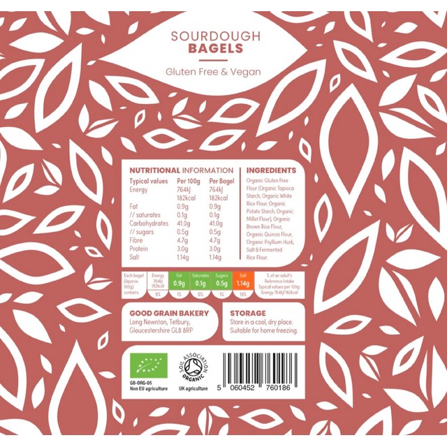 Good Grain organic sourdough bagels 4 x 125g, UK version