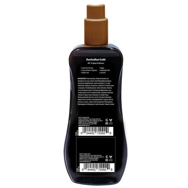 Australian Gold SPF 15 Sunscreen Spray with Instant Bronzer 237ml - British product
