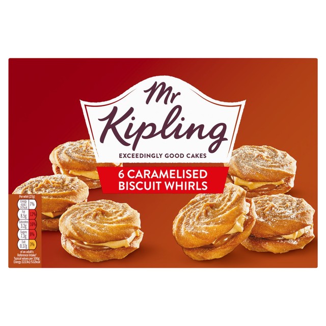 Mr Kipling caramelised biscuit whirls 6 pack, imported from the UK