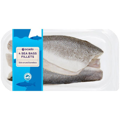 M&S Ocado 4 Sea Bass Fillets Skin On & Boneless Fish Fillets 360g- Buy online at McGrocer