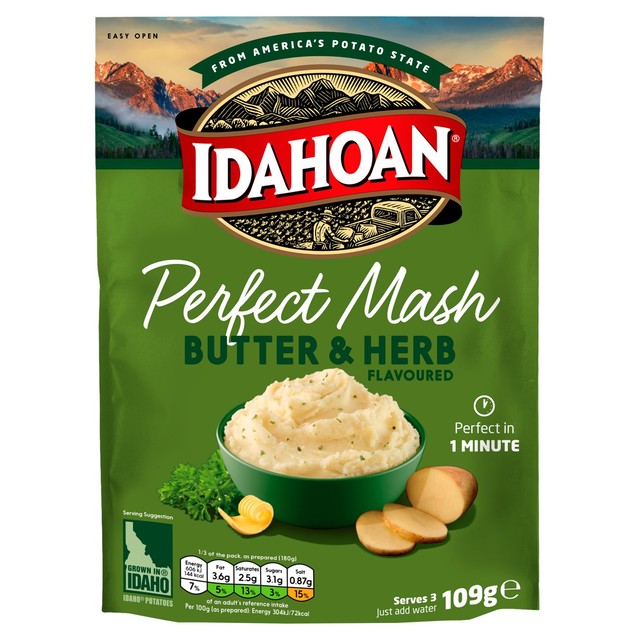 Idahoan Butter & Herb Instant Mashed Potatoes 109g, UK version