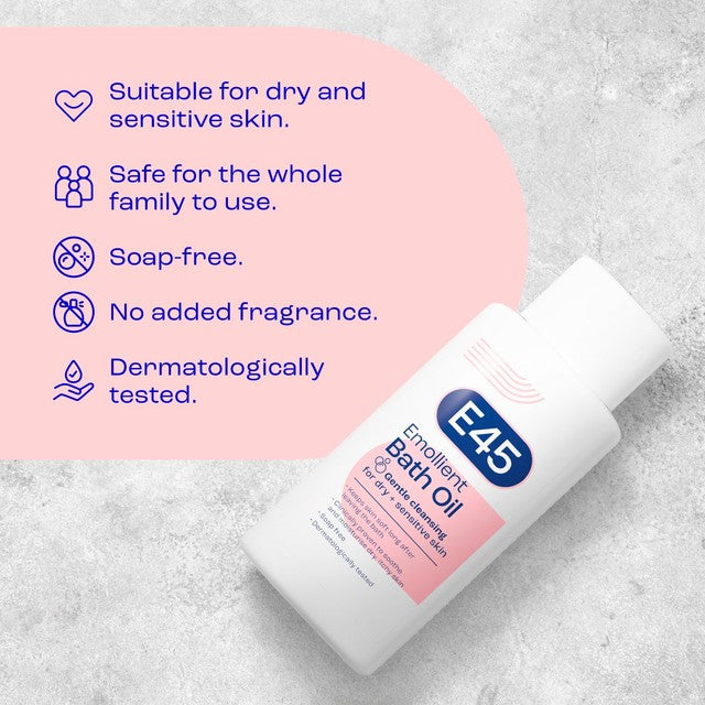 E45 Emollient Bath Oil For Dry Sensitive Skin 500ml - British product