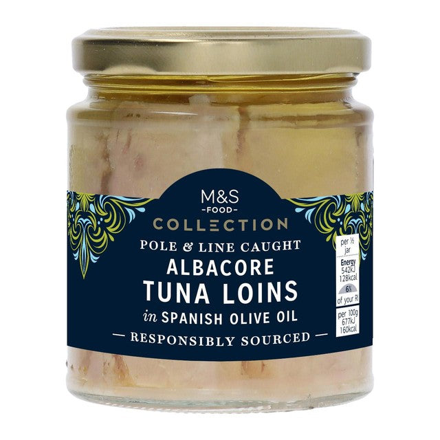 M&S albacore tuna loins in olive oil 225g, imported from the UK