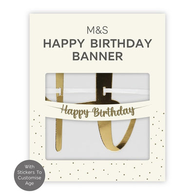 M&S Gold Birthday Banner with Customizable Number Stickers, 2.5m Length- Buy online at McGrocer