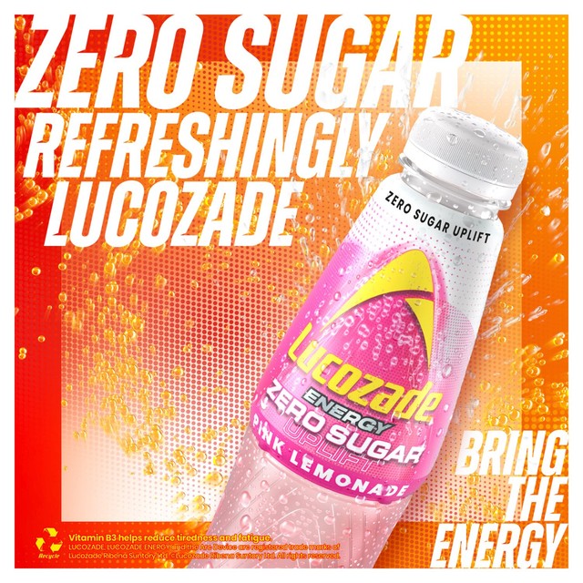 Lucozade Zero Pink Lemonade energy drink 900ml, imported from the UK