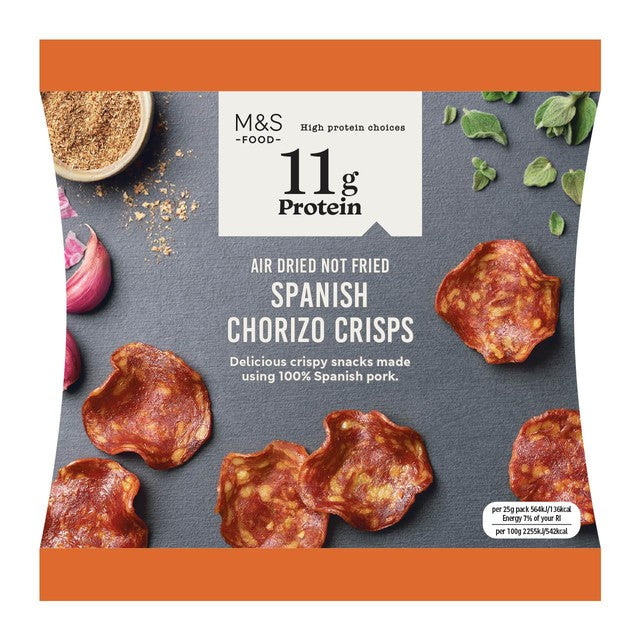 M&S Spanish chorizo crisps 25g pack, imported from the UK