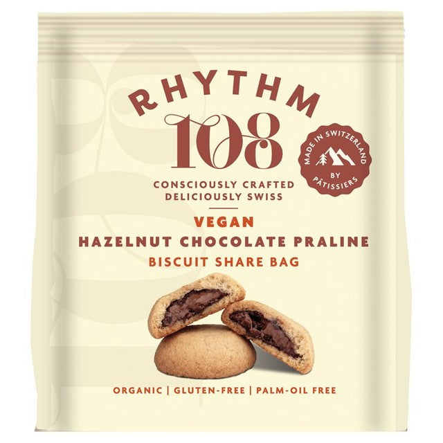 Rhythm 108 vegan hazelnut chocolate praline biscuits 135g, imported from the UK