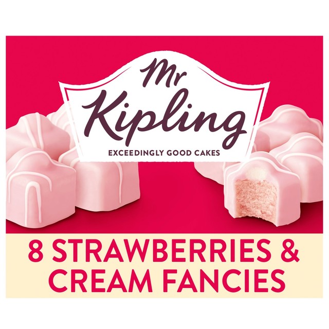 Mr Kipling Strawberries and Cream Fancies 8 pack sponge cakes, imported from the UK