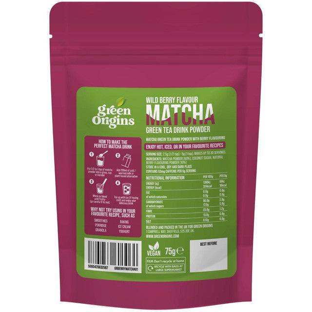 Green Origins wild berry matcha powder 75g (British brand)
