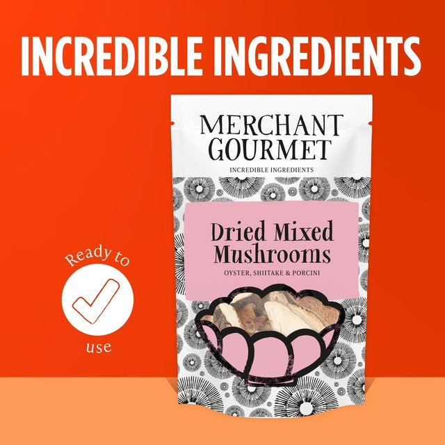 Merchant Gourmet dried mixed mushrooms oyster shiitake porcini 30g, UK version