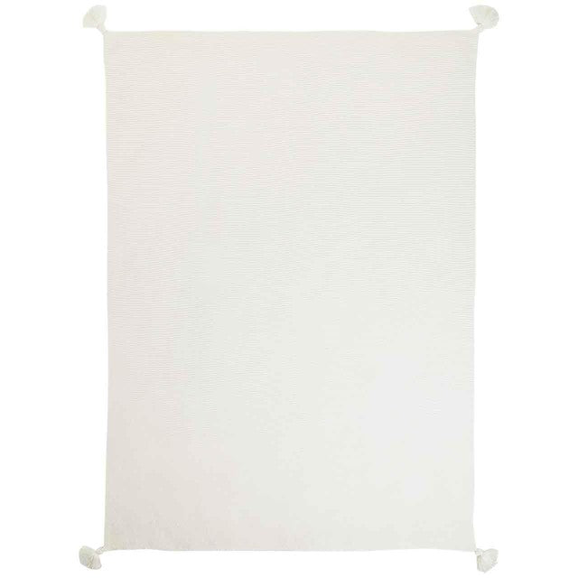 M&S Knitted Tassel Throw in Cream, imported from the UK