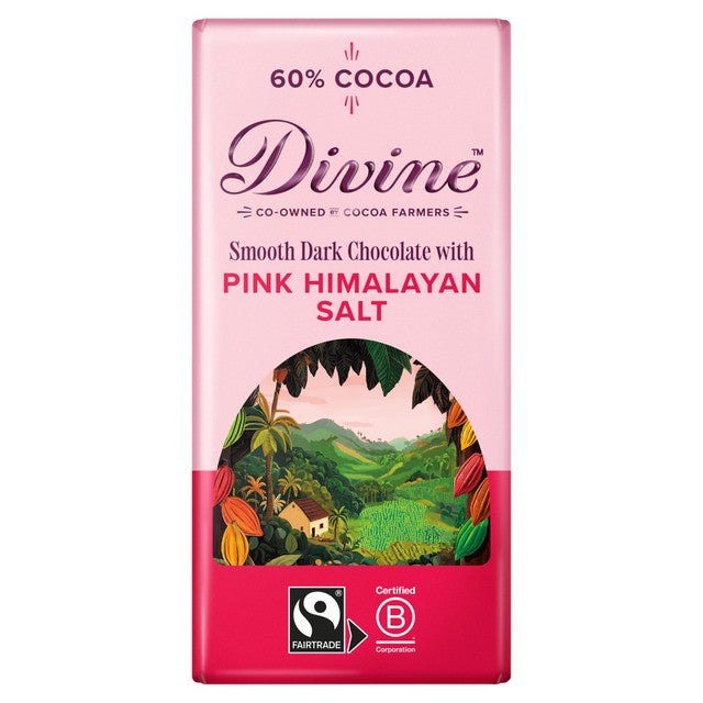 Divine dark chocolate bar with pink Himalayan salt 90g - British product