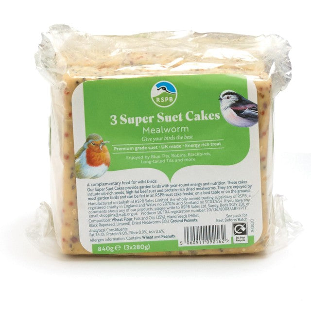 RSPB Super Suet Cakes Mealworm 3 x 280g, imported from the UK