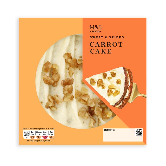 M&S lightly spiced carrot cake 410g, imported from the UK