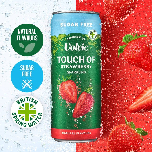 Volvic strawberry sparkling flavoured water 4 x 330ml cans (British brand)