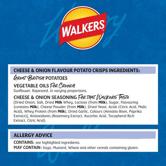 Walkers Cheese & Onion crisps 12x25g multipack (British brand)