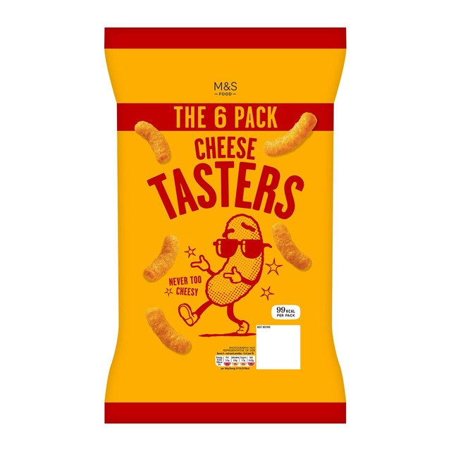M&S Cheese Tasters corn snacks 6-pack, imported from the UK