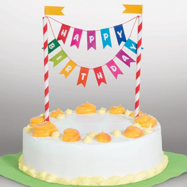 Unique Party Rainbow Birthday Bunting Cake Topper 20cm, imported from the UK