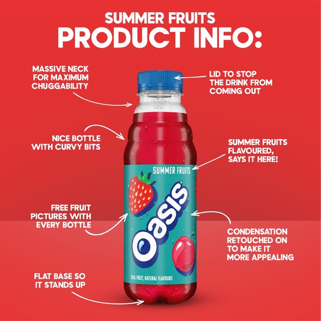 Oasis Summer Fruits juice drink 1.5L, imported from the UK