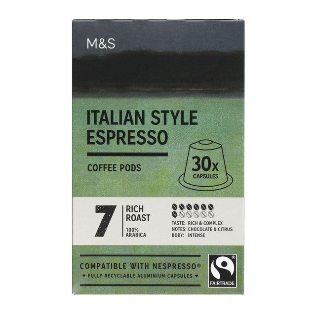 M&S Italian Style Espresso Coffee Pods 30 count, imported from the UK