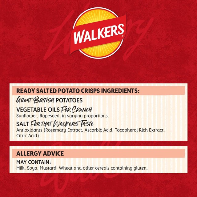 Walkers Ready Salted crisps 6 bags (British brand)