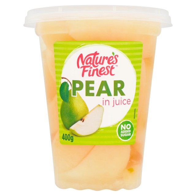 Nature's Finest pear slices in juice pot - British product