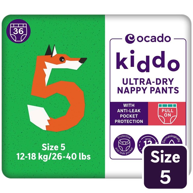 Ocado Kiddo Ultra-Dry Nappy Pants Size 5 (12-18kg), imported from the UK