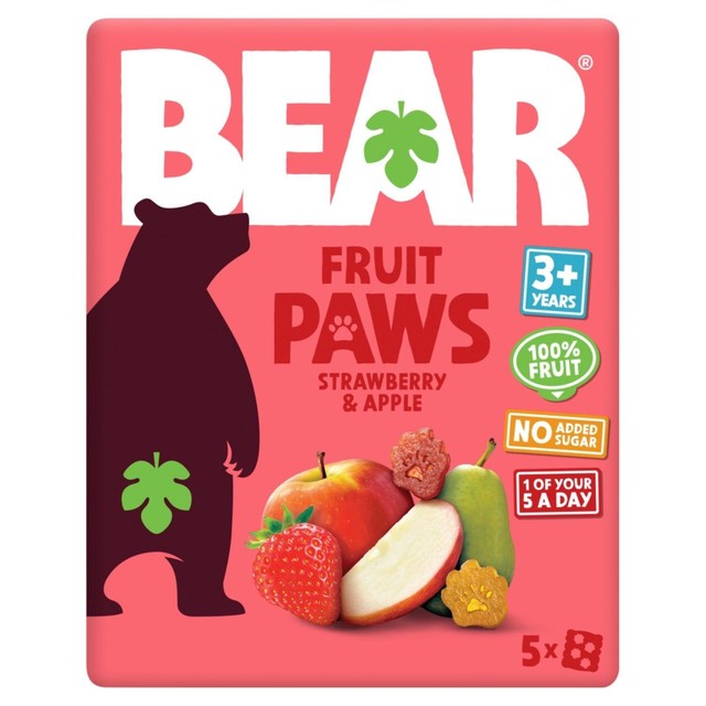 Bear Paws strawberry and apple fruit shapes 5x20g multipack - British product