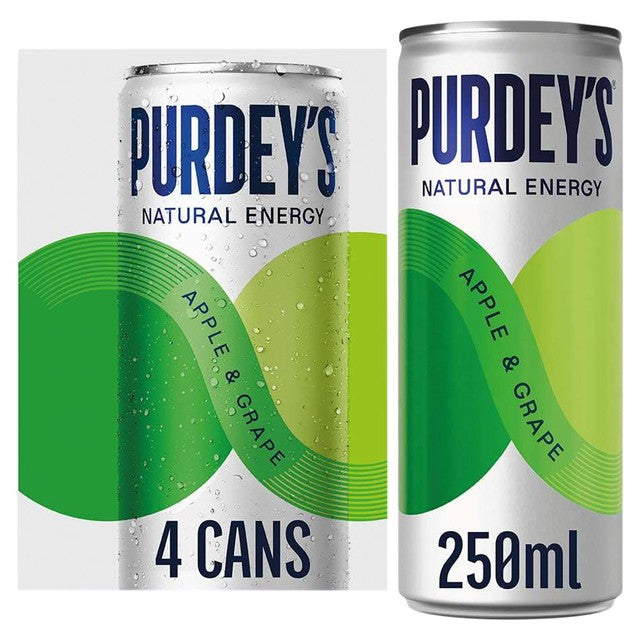 Purdey's Apple & Grape energy drink, imported from the UK