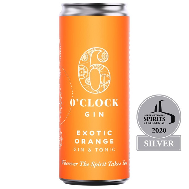 6 O'clock Gin exotic orange gin and tonic 250ml, imported from the UK