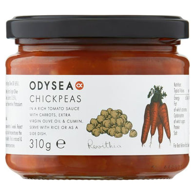 Sainsburys Odysea Chickpeas in a Rich Tomato Sauce with Carrots Extra Virgin Olive Oil Cumin 310g- Buy online at McGrocer