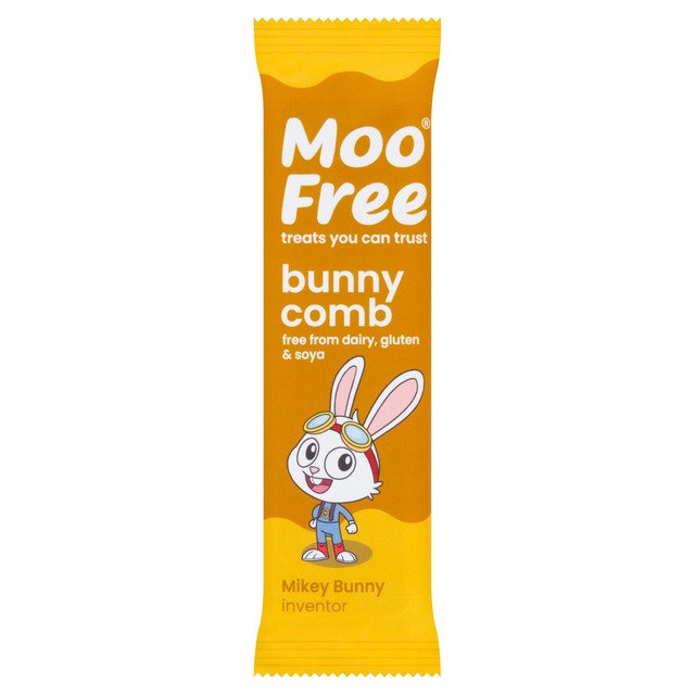 Moo Free Bunnycomb vegan chocolate bar 20g, imported from the UK