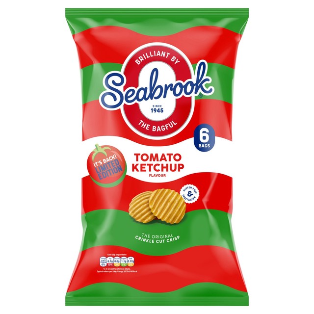 Seabrook Crinkle Tomato Ketchup Crisps 6x25g (British brand)