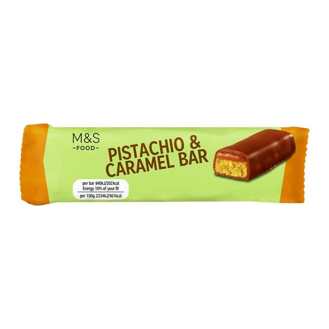 M&S pistachio and caramel milk chocolate bar 36g, imported from the UK