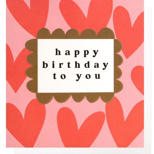 Caroline Gardner red hearts birthday card H146xW140mm - British product
