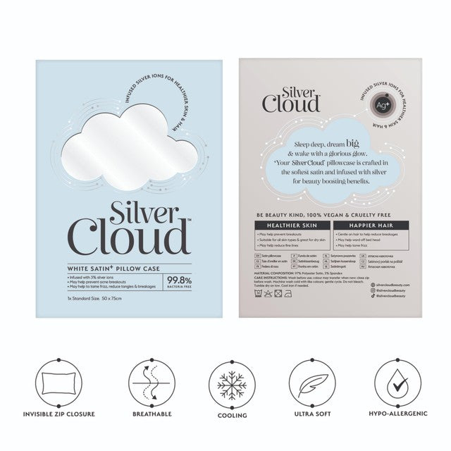 VH2 Silver Cloud white satin pillowcase standard 50x75cm (British brand)