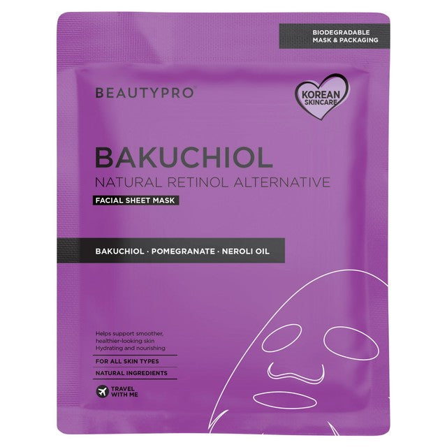 Beauty Pro bakuchiol face mask sheet, vegan skincare, imported from the UK