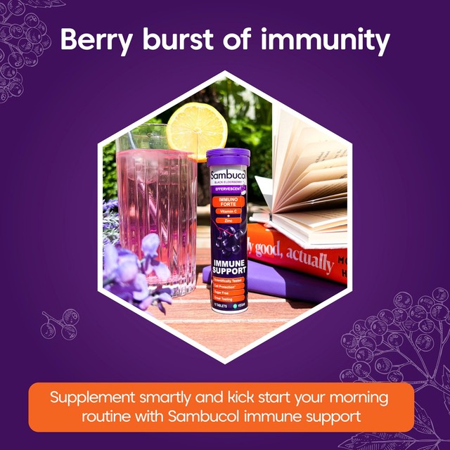 Sambucol Vitamin C Zinc Effervescent Tablets Berry 15 Pack (British brand)