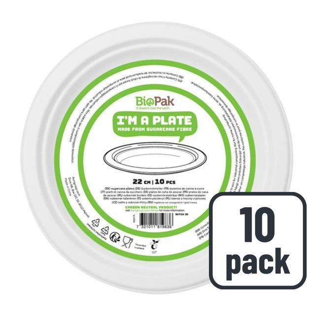 Duni white bagasse party plates 22cm (British brand)