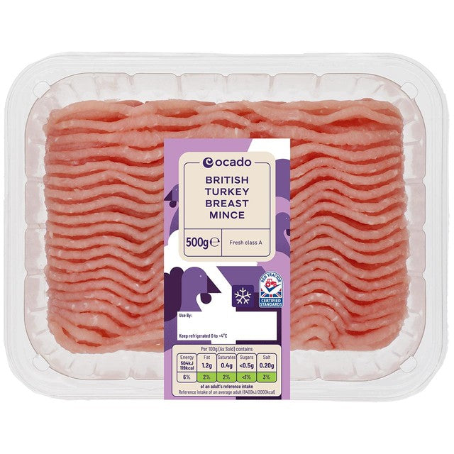 Ocado turkey breast mince 500g, imported from the UK