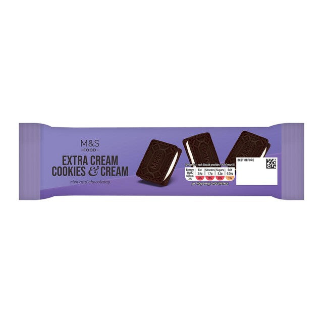 M&S Extra Cream Cookies & Cream Biscuits 165g, imported from the UK